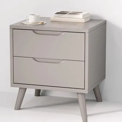 Traditional Wooden Nut-Brown Bedside Double Drawer Nightstand Image - 7