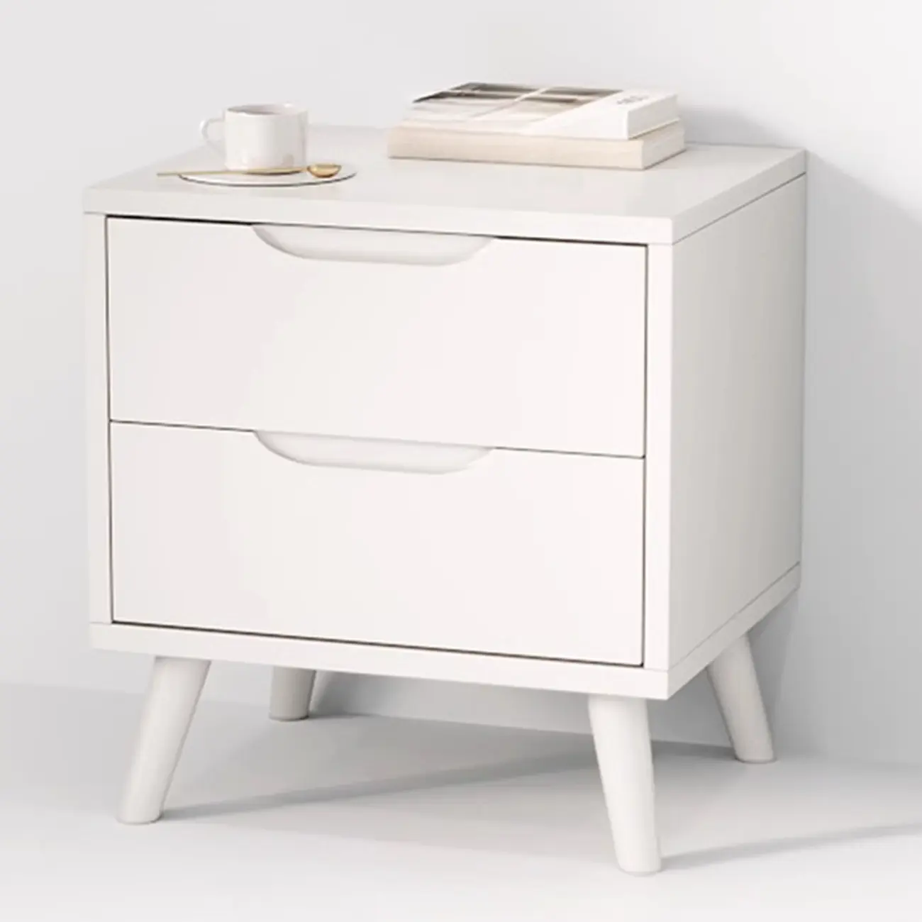 Traditional Wooden Nut-Brown Bedside Double Drawer Nightstand Image - 9 | homeyfad