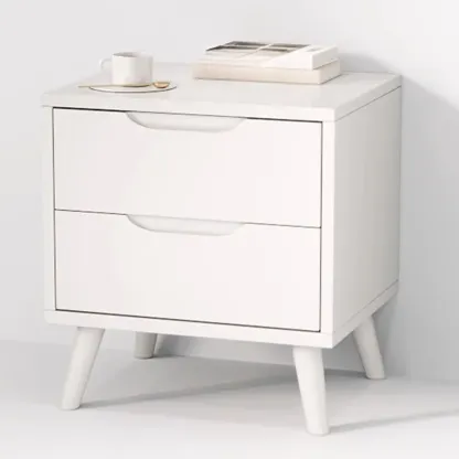 Traditional Wooden Nut-Brown Bedside Double Drawer Nightstand Image - 9