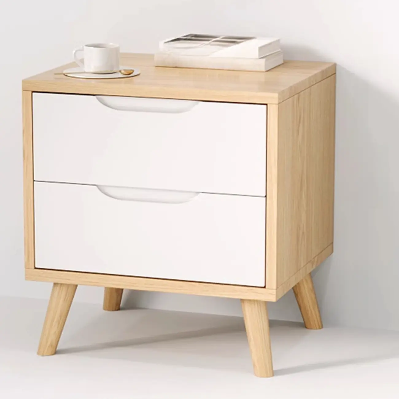 Traditional Wooden Nut-Brown Bedside Double Drawer Nightstand Image - 11 | homeyfad