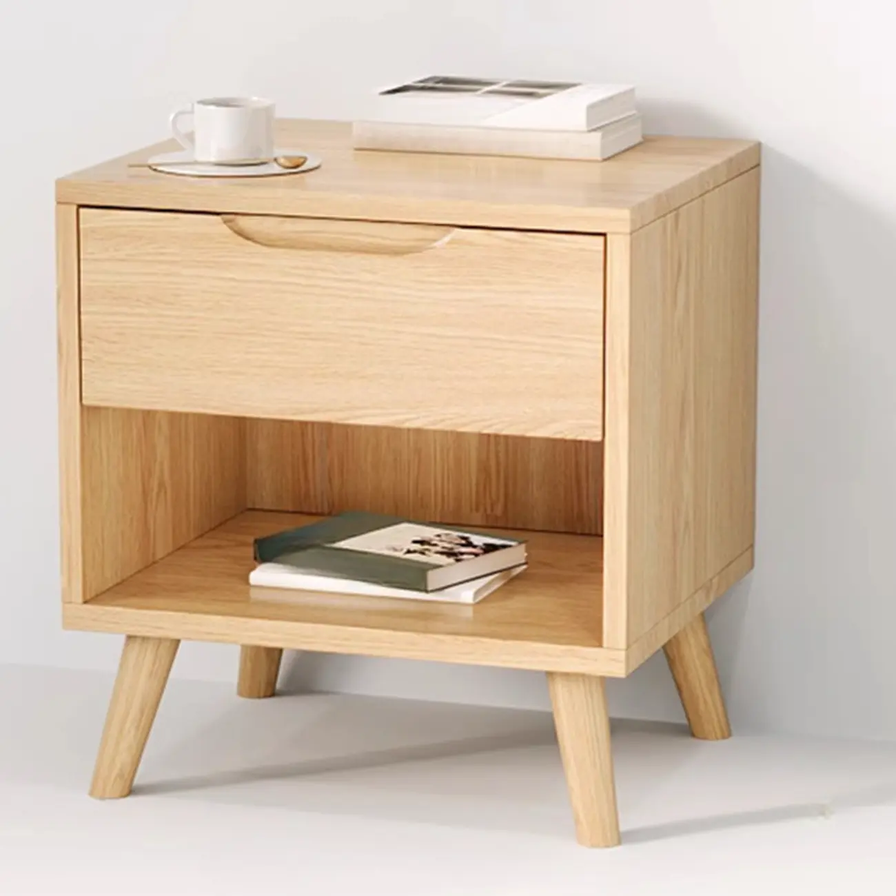 Traditional Wooden Nut-Brown Bedside Double Drawer Nightstand Image - 5 | homeyfad