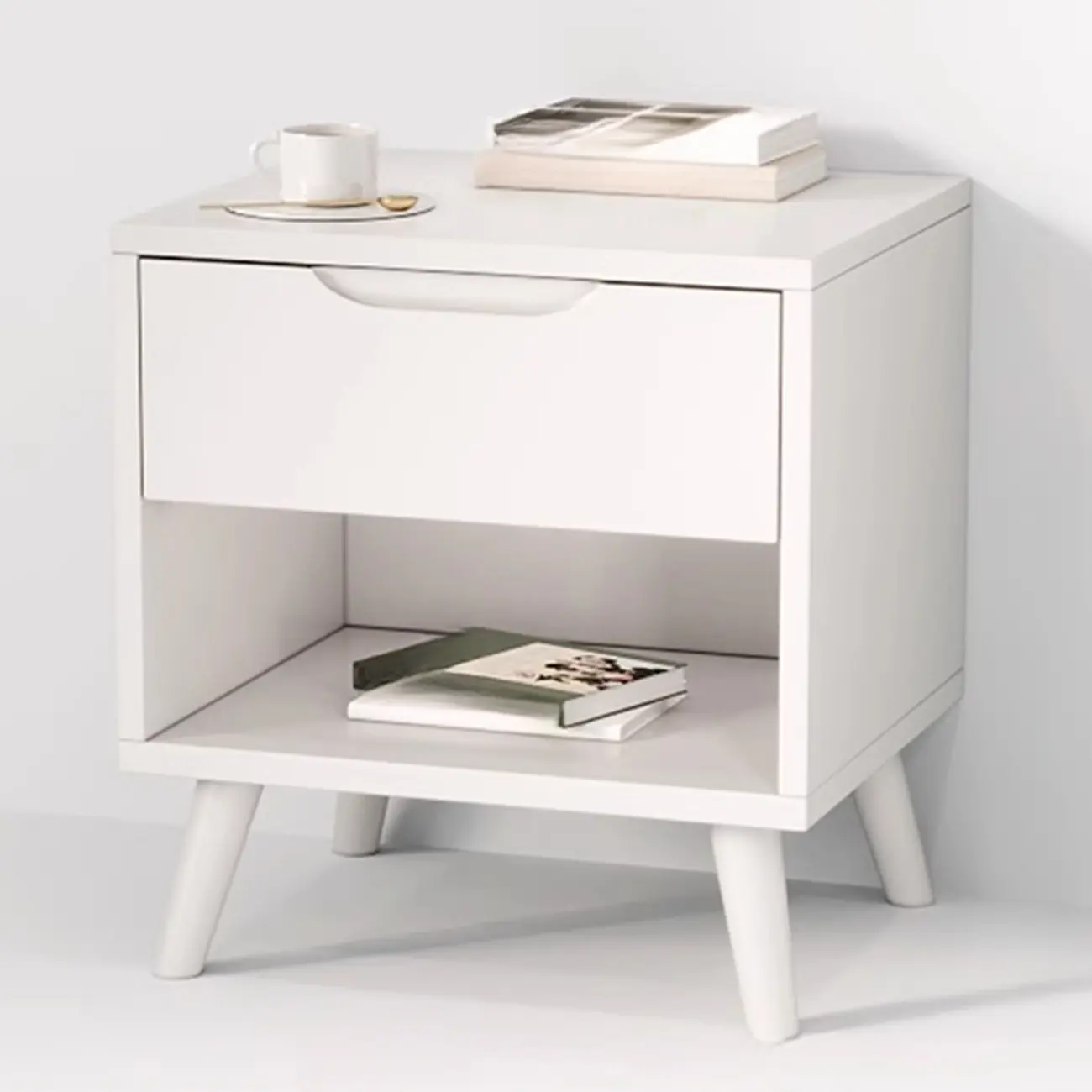 Traditional Wooden Nut-Brown Bedside Double Drawer Nightstand Image - 15 | homeyfad