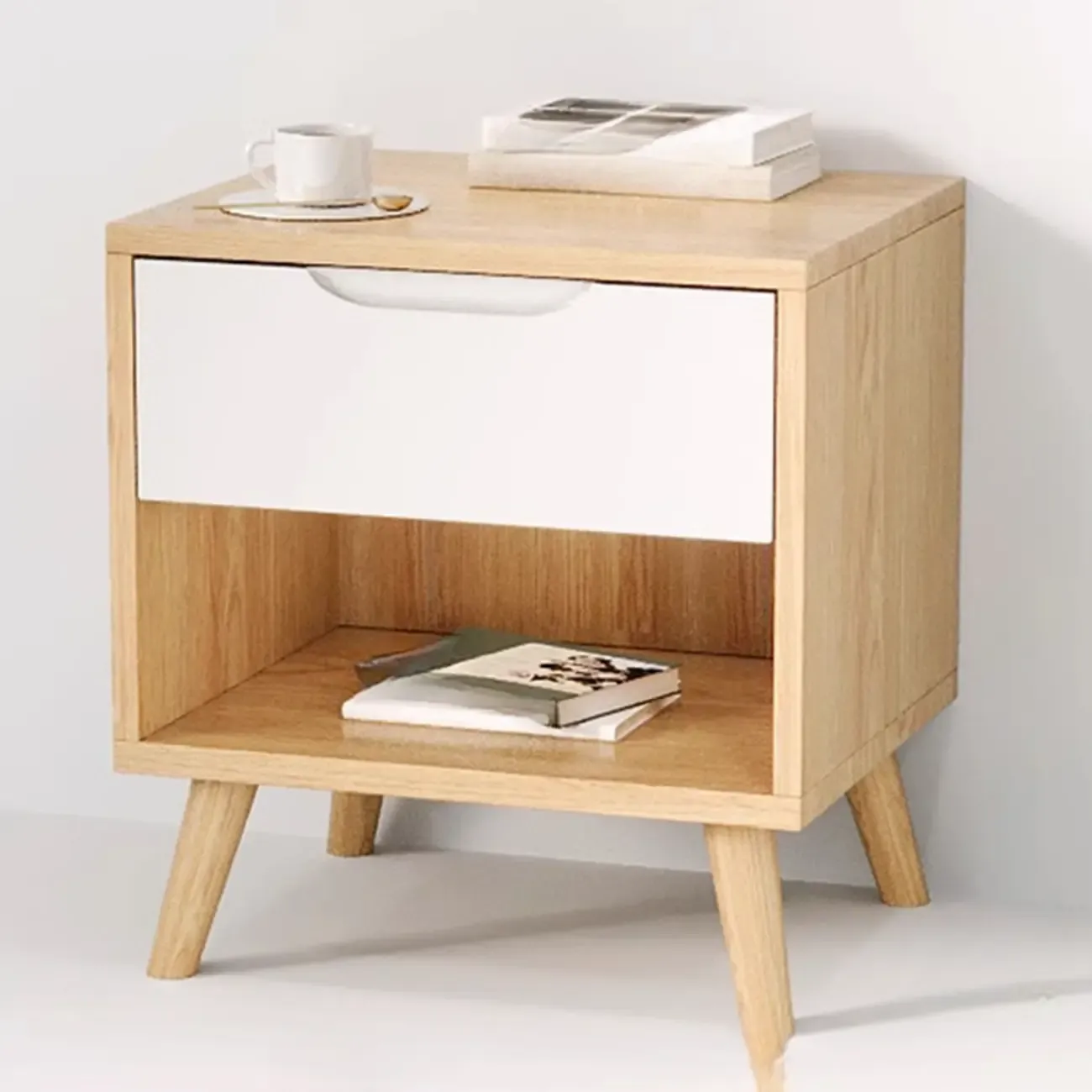 Traditional Wooden Nut-Brown Bedside Double Drawer Nightstand Image - 17