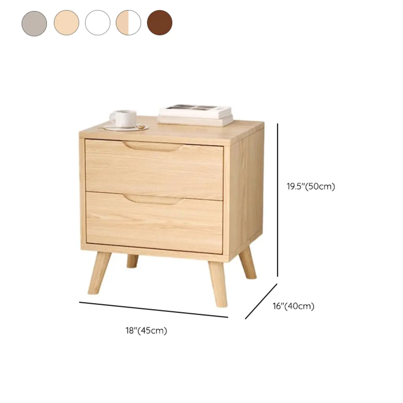 Traditional Wooden Nut-Brown Bedside Double Drawer Nightstand #size | homeyfad