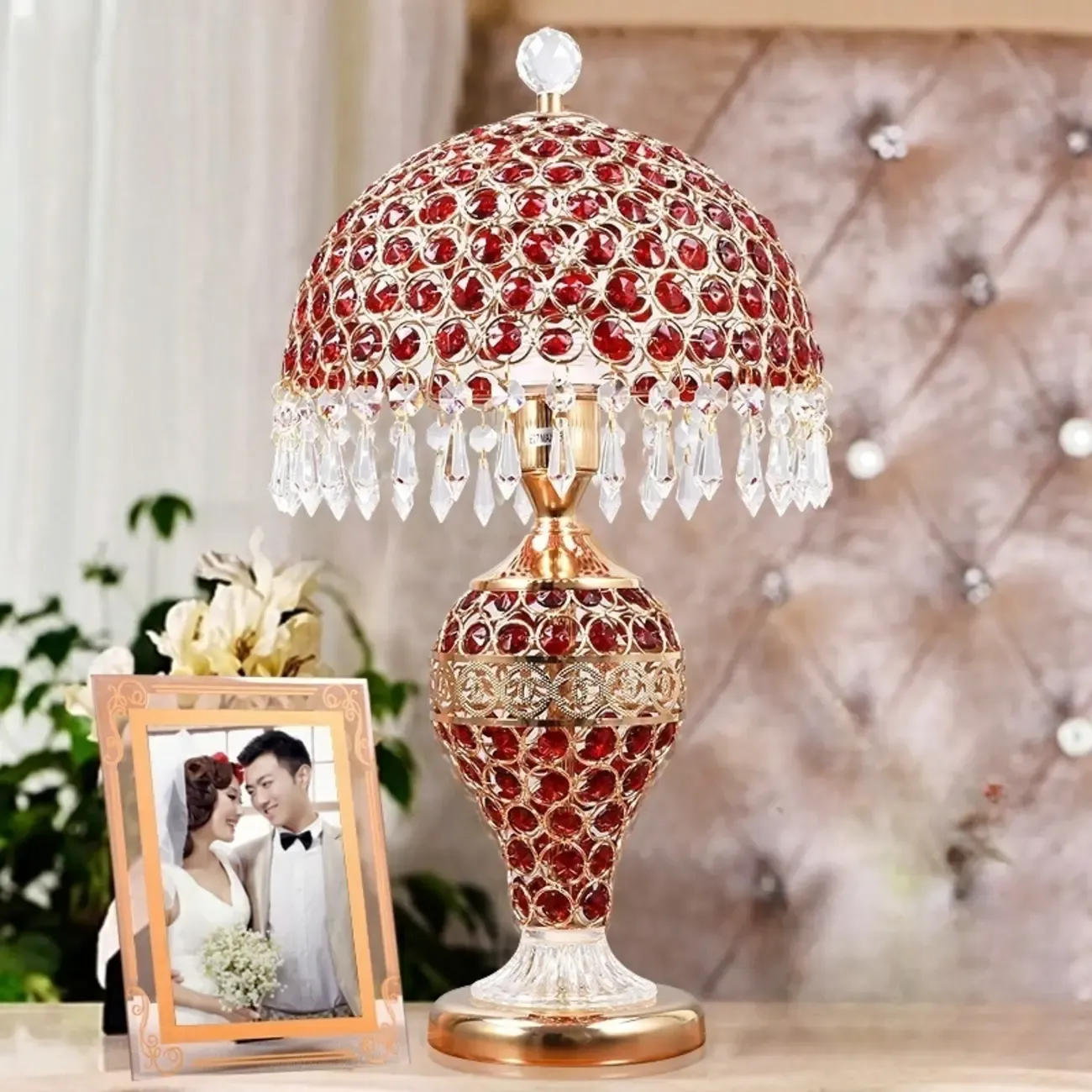 Traditional Luxurious Empire Gold Crystal Bedside Lamps Image - 4