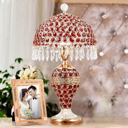 Traditional Luxurious Empire Gold Crystal Bedside Lamps Image - 4
