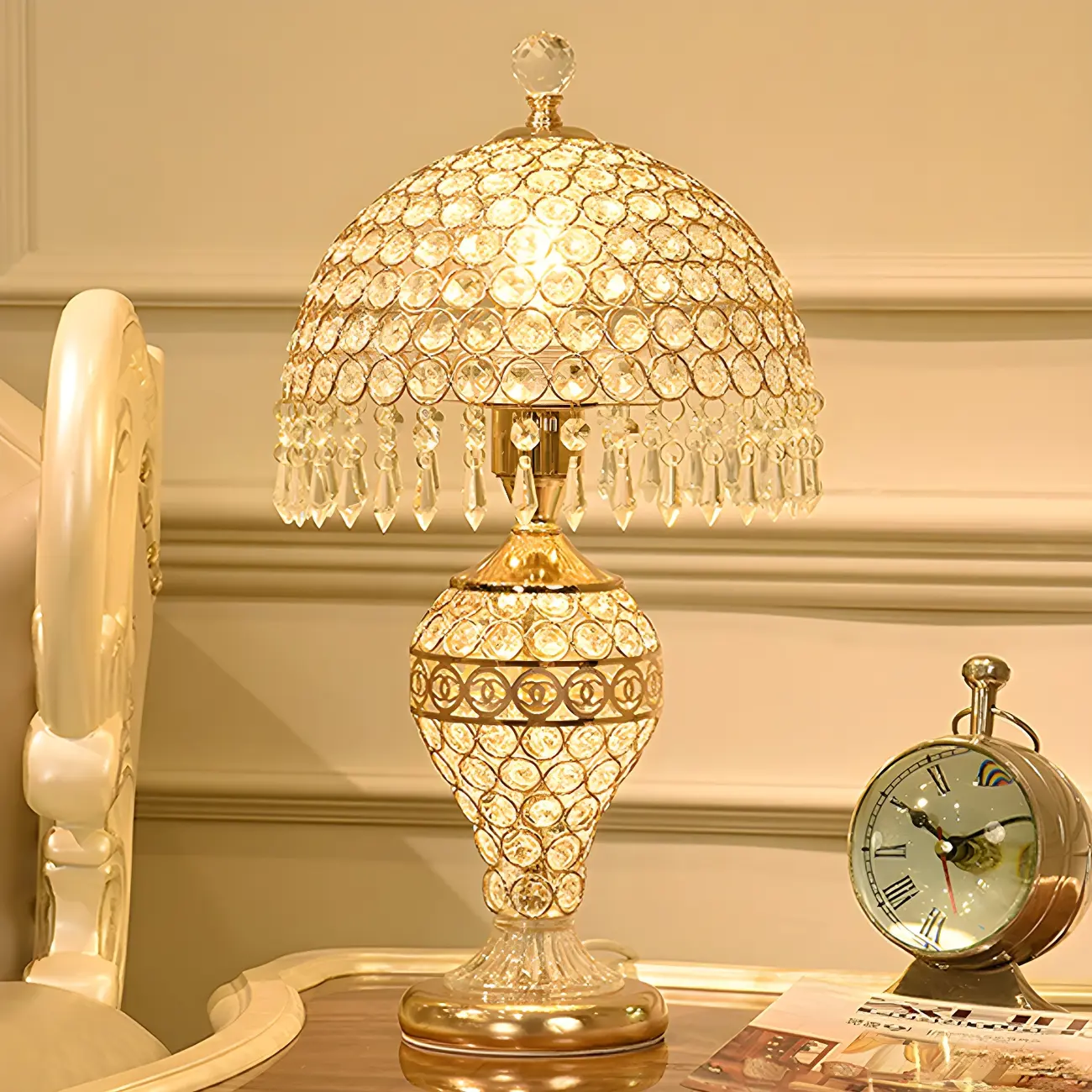 Traditional Luxurious Empire Gold Crystal Bedside Lamps Image - 2 | homeyfad
