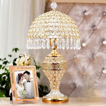 Traditional Luxurious Empire Gold Crystal Bedside Lamps Image - 5