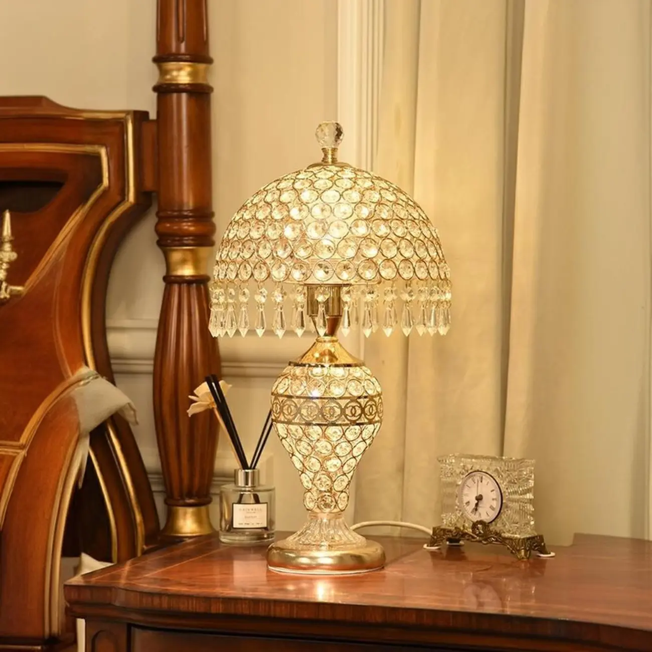 Traditional Luxurious Empire Gold Crystal Bedside Lamps Image - 6 | homeyfad