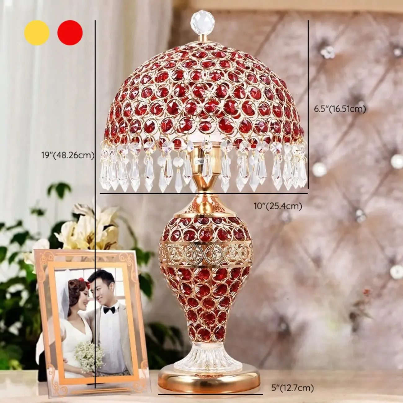 Traditional Luxurious Empire Gold Crystal Bedside Lamps #size