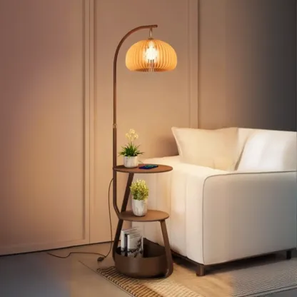 Mid Century Modern 3-layer Shelves Geometric Floor Lamp Image - 2