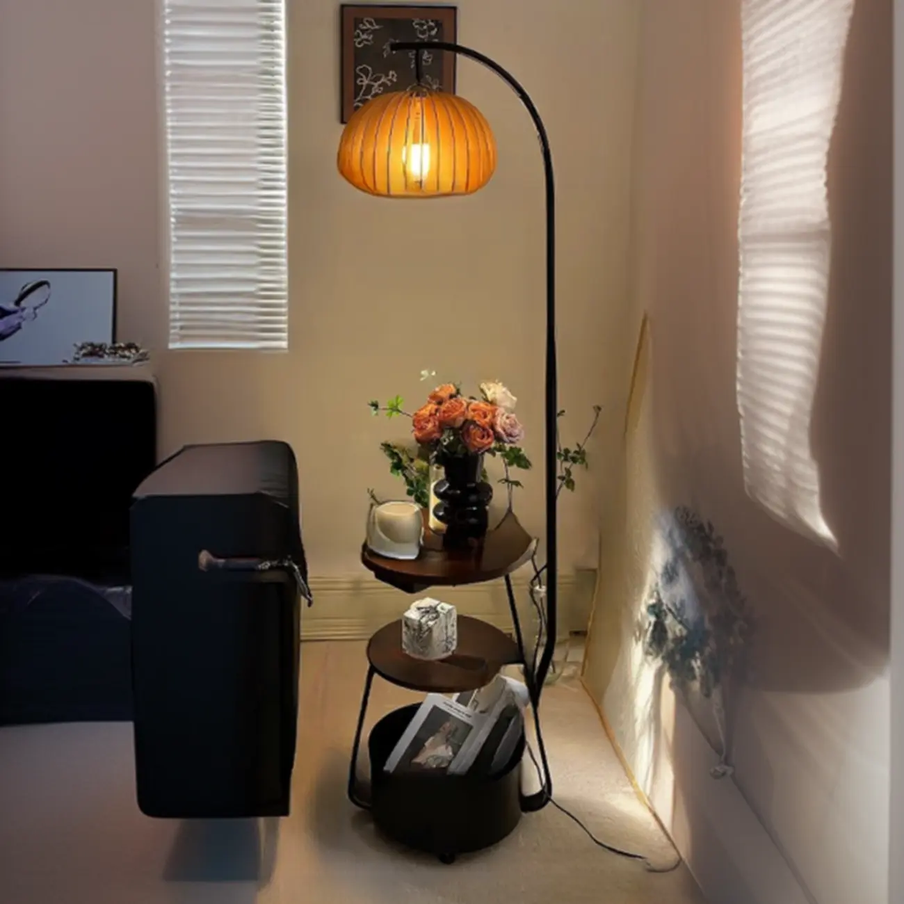 Mid Century Modern 3-layer Shelves Geometric Floor Lamp Image - 3 | homeyfad