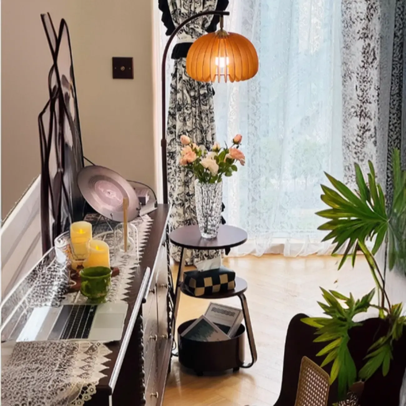 Mid Century Modern 3-layer Shelves Geometric Floor Lamp Image - 4