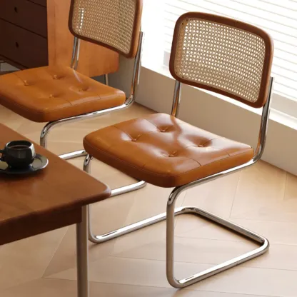 Scandinavian Tufted Leather Armless Dining Chair Image - 1