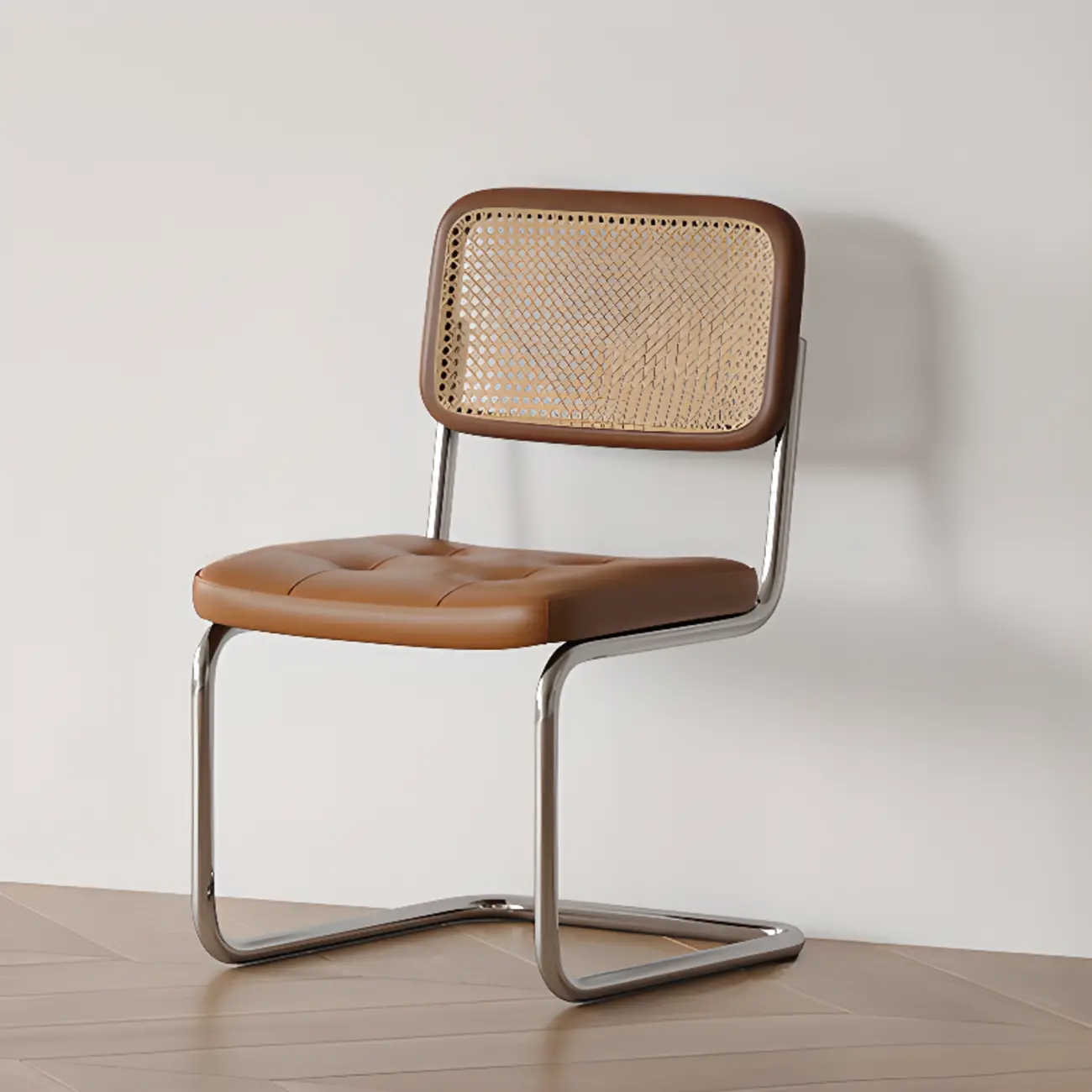 Scandinavian Tufted Leather Armless Dining Chair Image - 2 | homeyfad