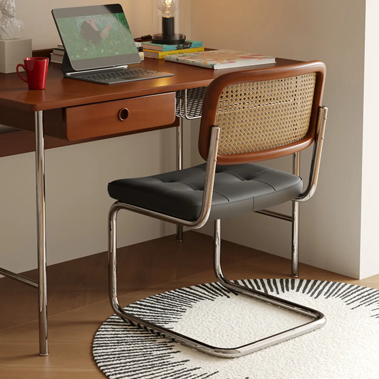 Scandinavian Tufted Leather Armless Dining Chair Image - 4 | homeyfad