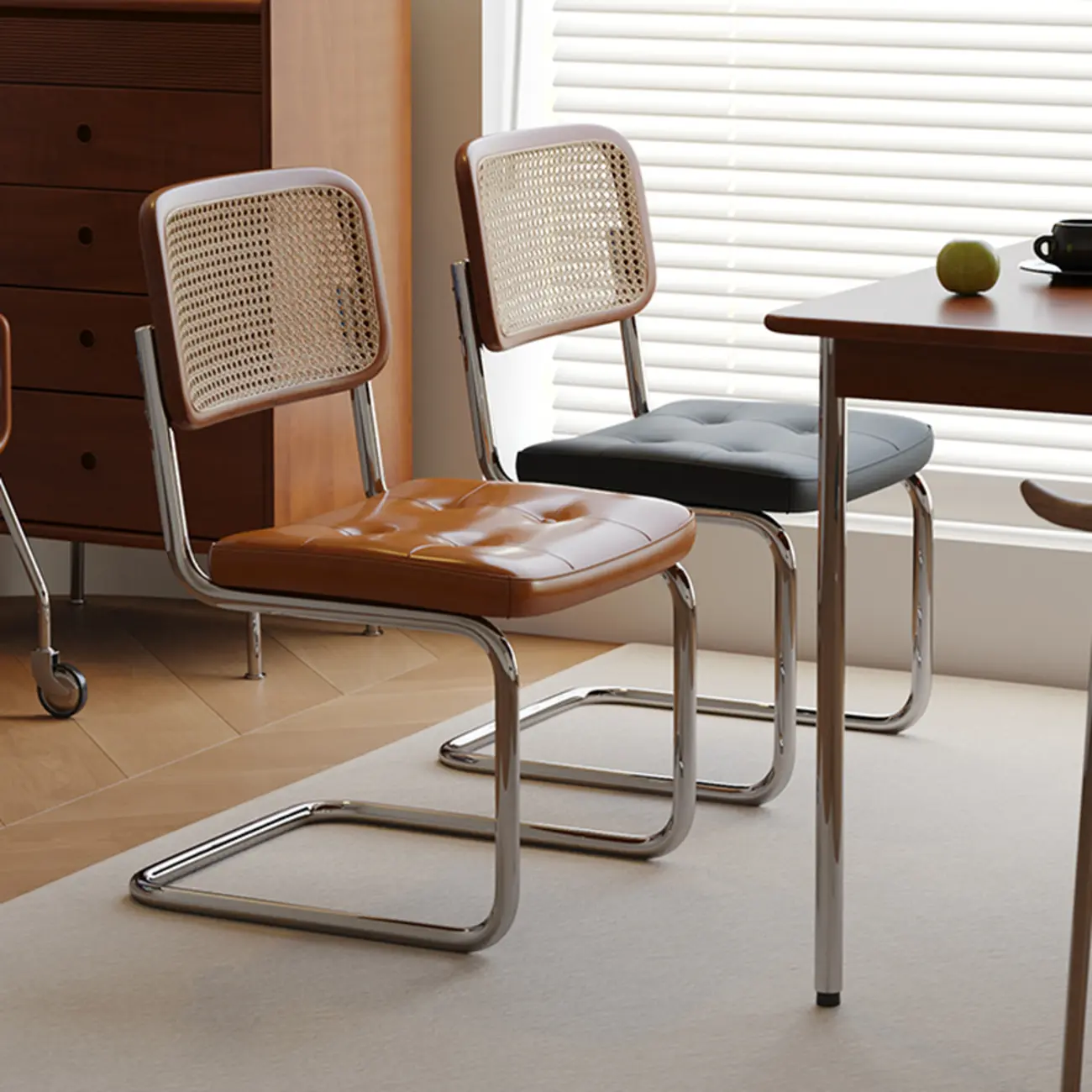 Scandinavian Tufted Leather Armless Dining Chair Image - 5 | homeyfad