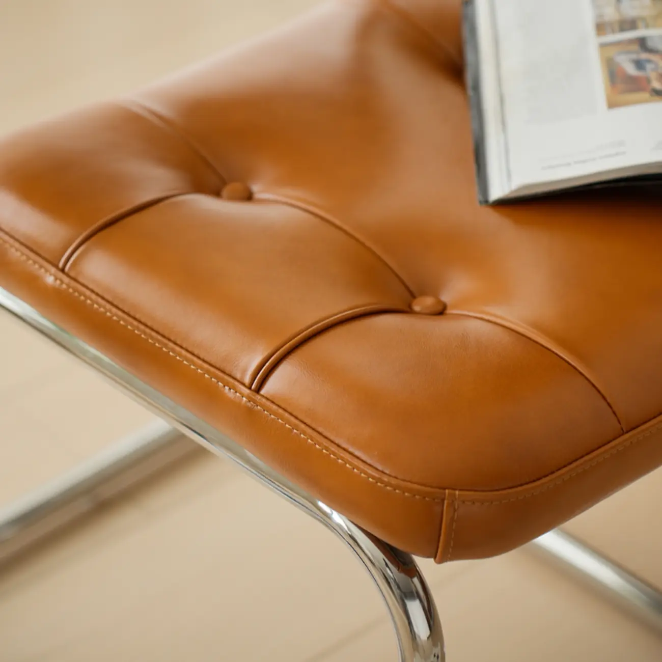 Scandinavian Tufted Leather Armless Dining Chair Image - 10 | homeyfad