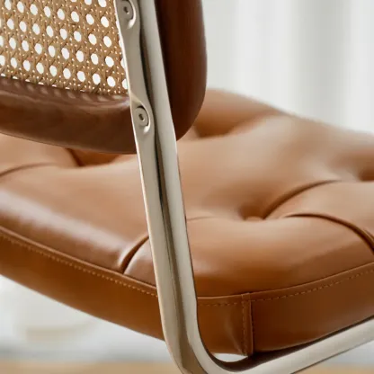 Scandinavian Tufted Leather Armless Dining Chair Image - 11