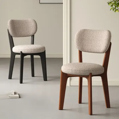 Modern Upholstered Low Back Wooden Dining Chair Image - 4