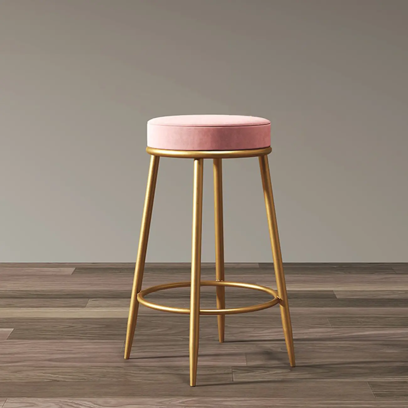 Glam Round Backless Velvet Gold Bar Stools Image - 2 | homeyfad
