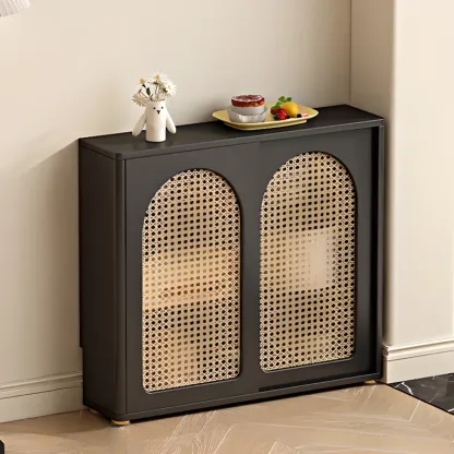 Kitchen Espresso Wood Black Rattan Door Sideboard Image - 10