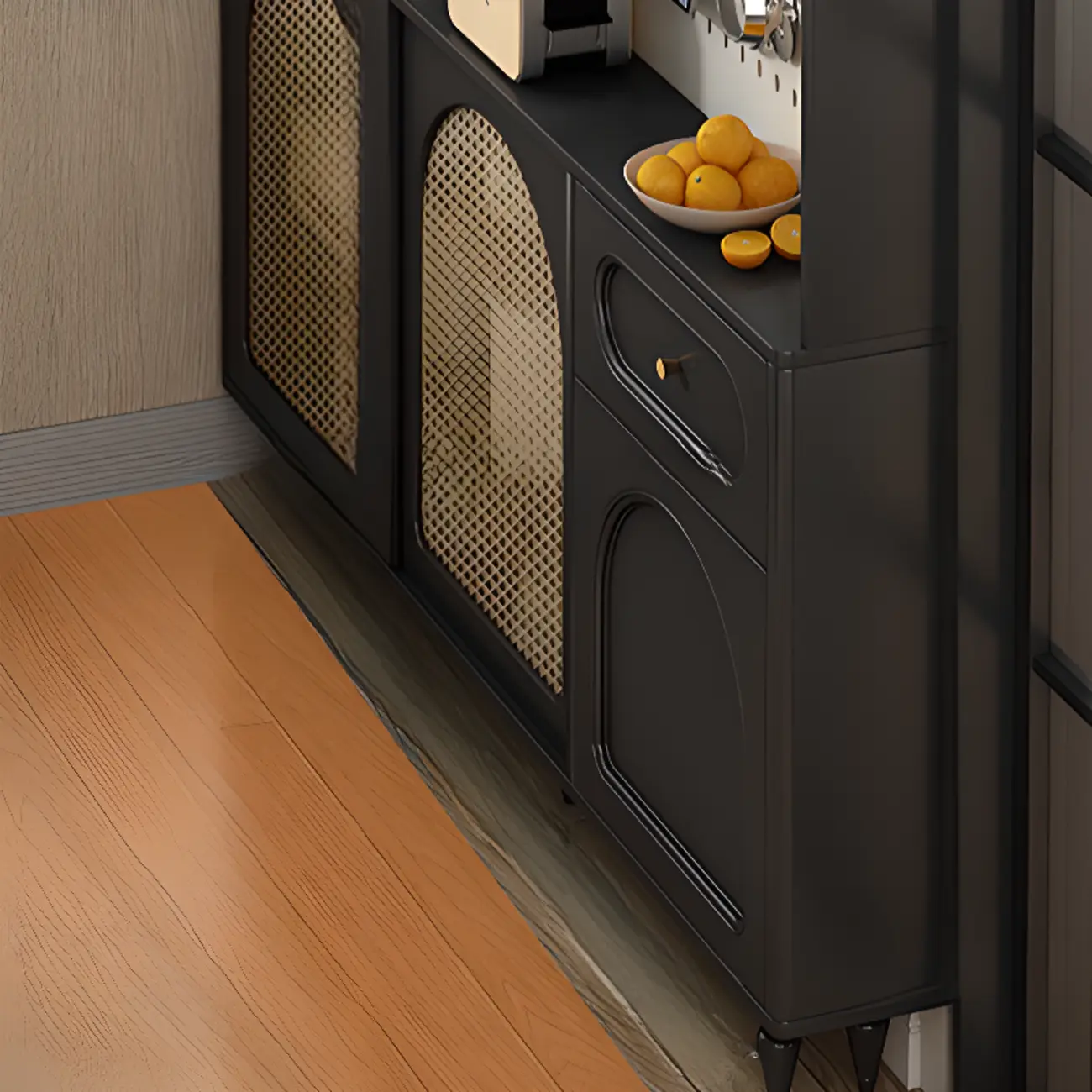 Kitchen Espresso Wood Black Rattan Door Sideboard Image - 7 | homeyfad