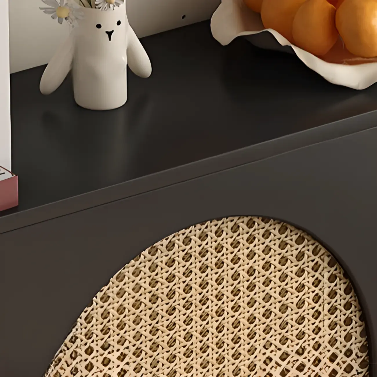 Kitchen Espresso Wood Black Rattan Door Sideboard Image - 9