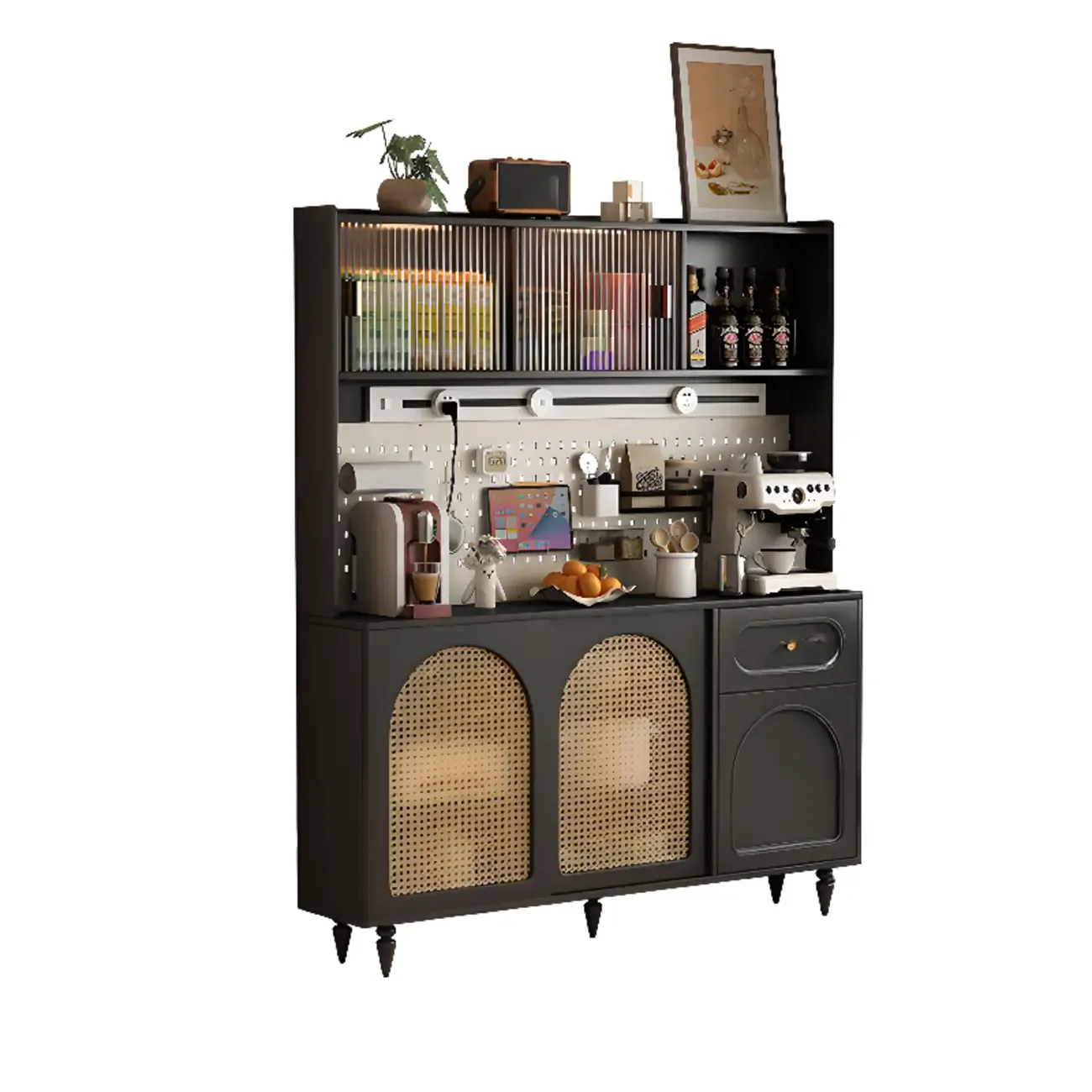 Kitchen Espresso Wood Black Rattan Door Sideboard Image - 14