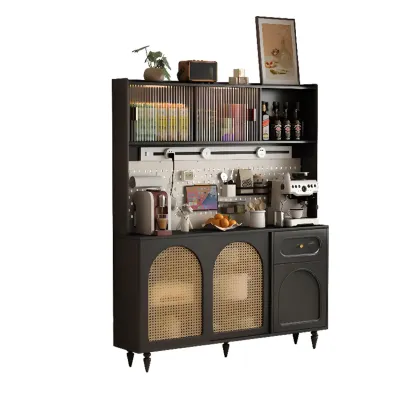 Kitchen Espresso Wood Black Rattan Door Sideboard Image - 14