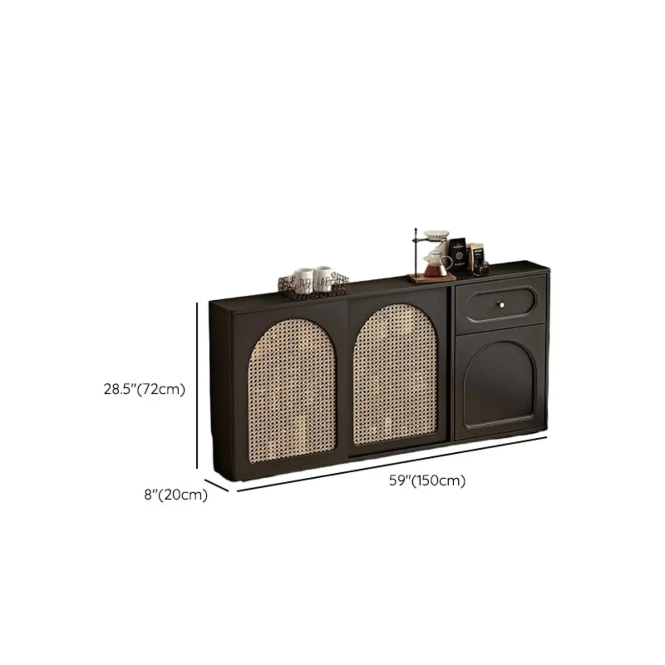 Kitchen Espresso Wood Black Rattan Door Sideboard Image - 17