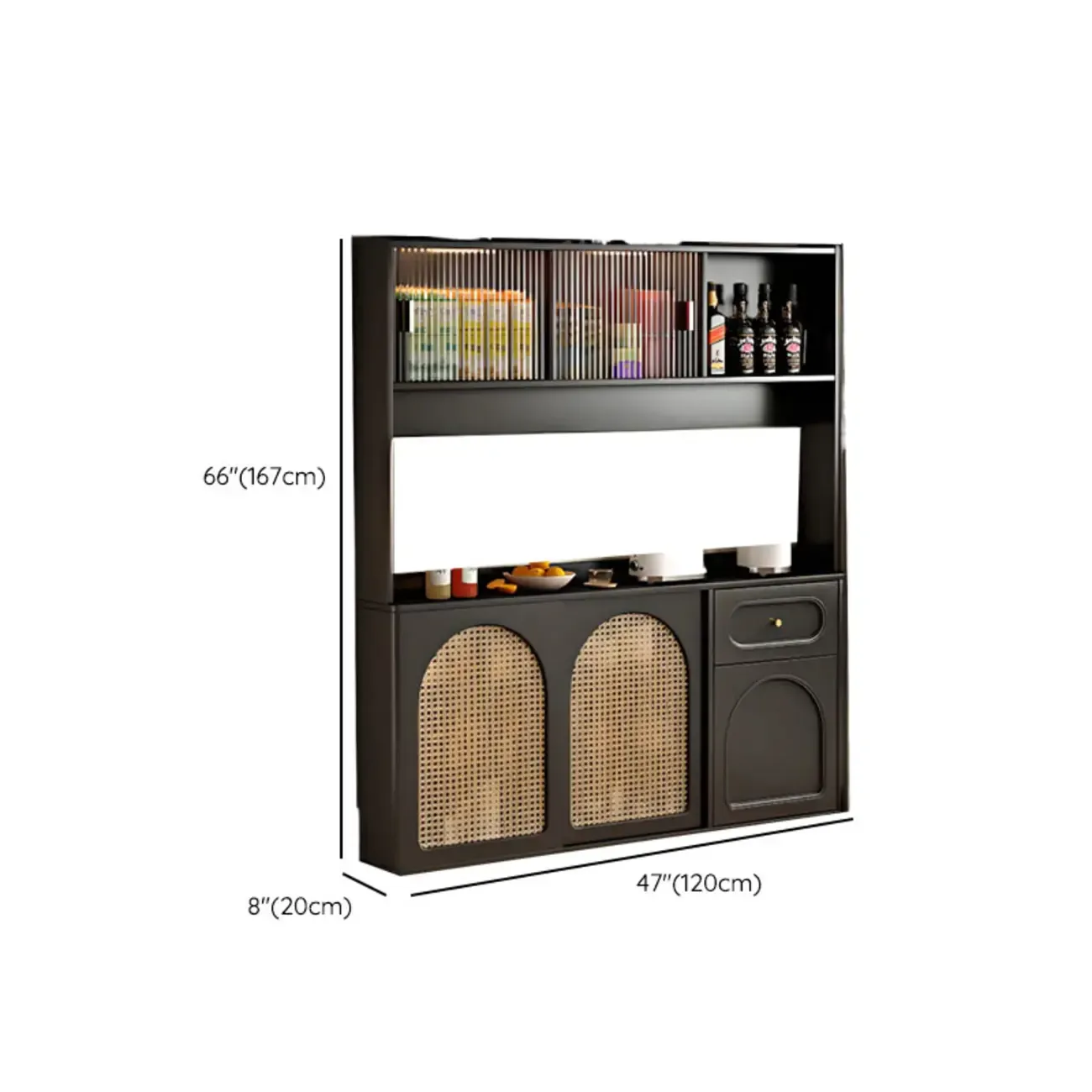 Kitchen Espresso Wood Black Rattan Door Sideboard Image - 20