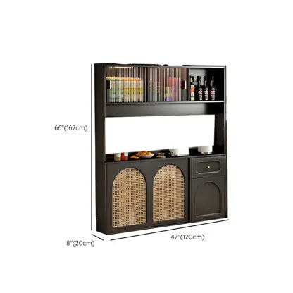 Kitchen Espresso Wood Black Rattan Door Sideboard Image - 20