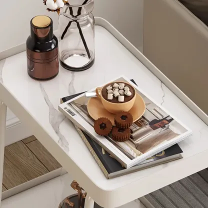 Modern C-Shaped White Stone Rectangular Swivel Side Table Image - 6