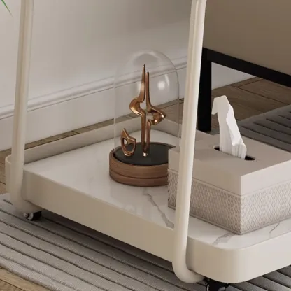 Modern C-Shaped White Stone Rectangular Swivel Side Table Image - 7