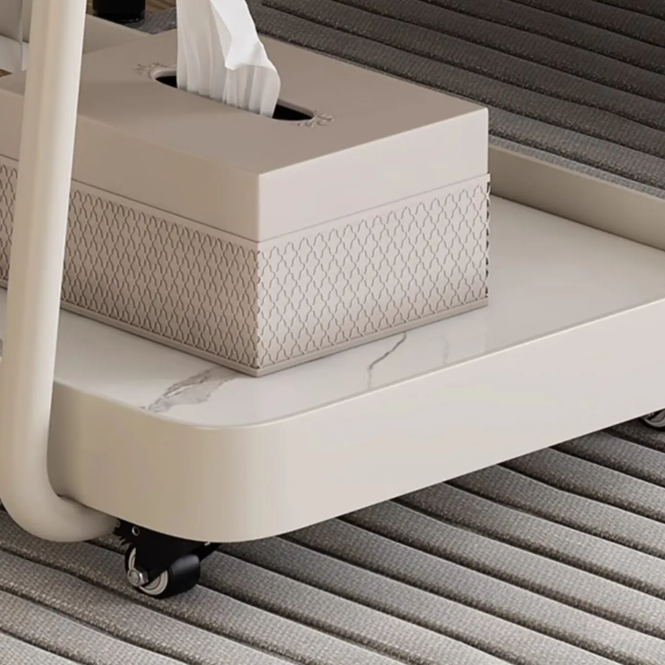 Modern C-Shaped White Stone Rectangular Swivel Side Table Image - 9 | homeyfad