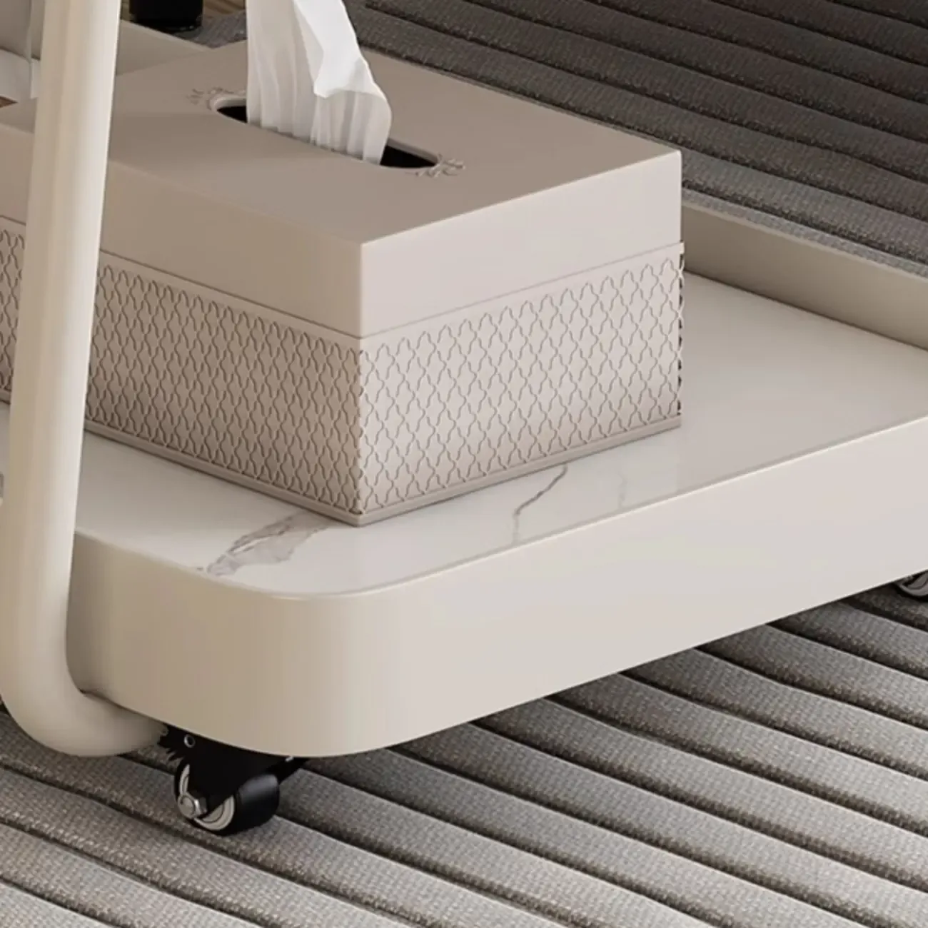 Modern C-Shaped White Stone Rectangular Swivel Side Table Image - 9