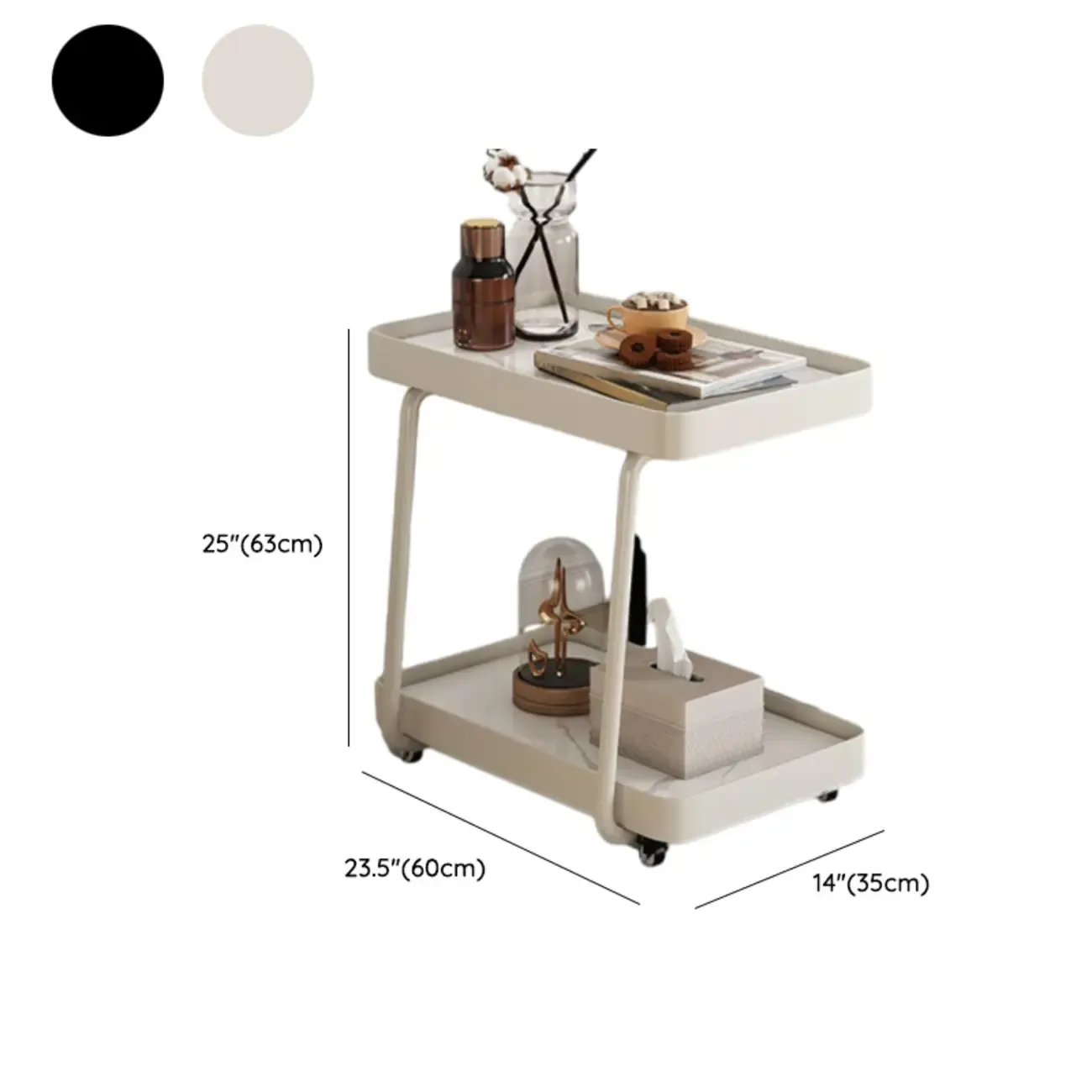 Modern C-Shaped White Stone Rectangular Swivel Side Table Image - 14