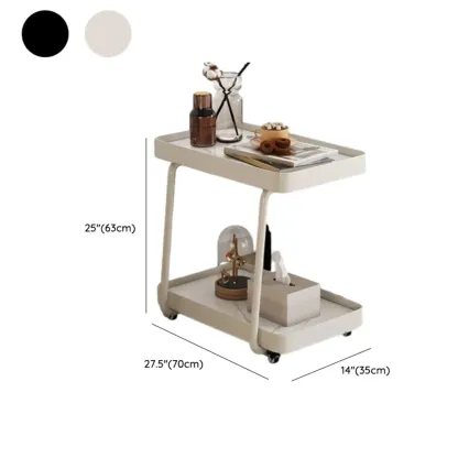 Modern C-Shaped White Stone Rectangular Swivel Side Table Image - 15