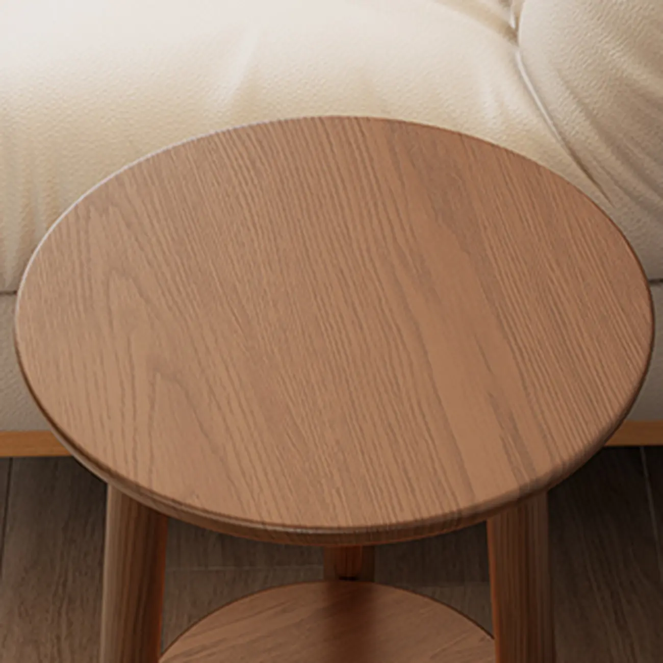 Compact Round Nut-Brown Wooden 2-Layer Side Table Image - 10 | homeyfad