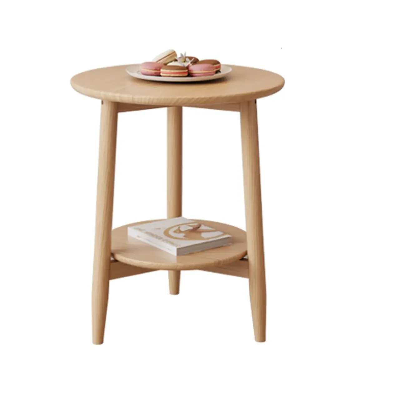 Compact Round Nut-Brown Wooden 2-Layer Side Table Image - 7