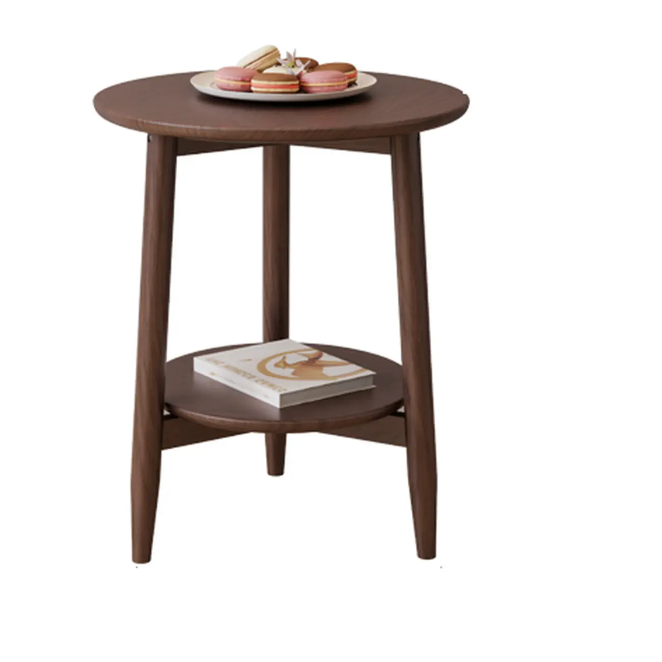 Compact Round Nut-Brown Wooden 2-Layer Side Table Image - 9 | homeyfad
