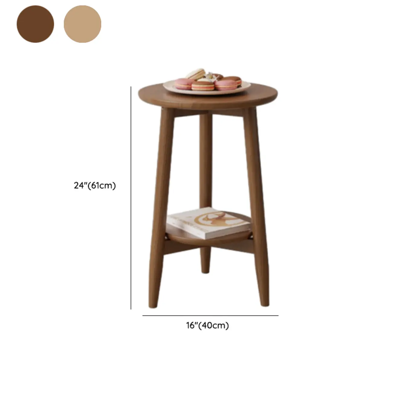 Compact Round Nut-Brown Wooden 2-Layer Side Table #size | homeyfad
