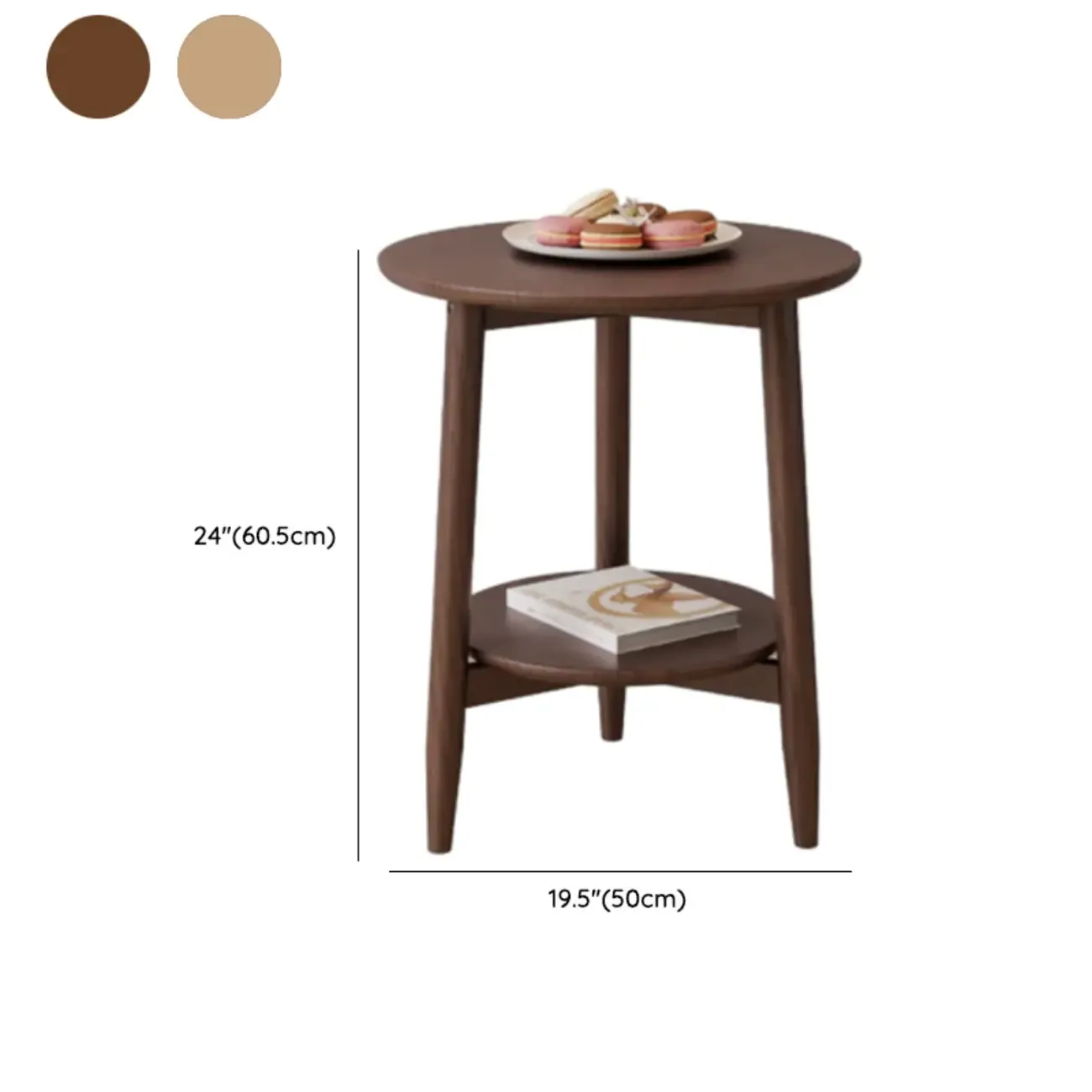 Compact Round Nut-Brown Wooden 2-Layer Side Table Image - 12