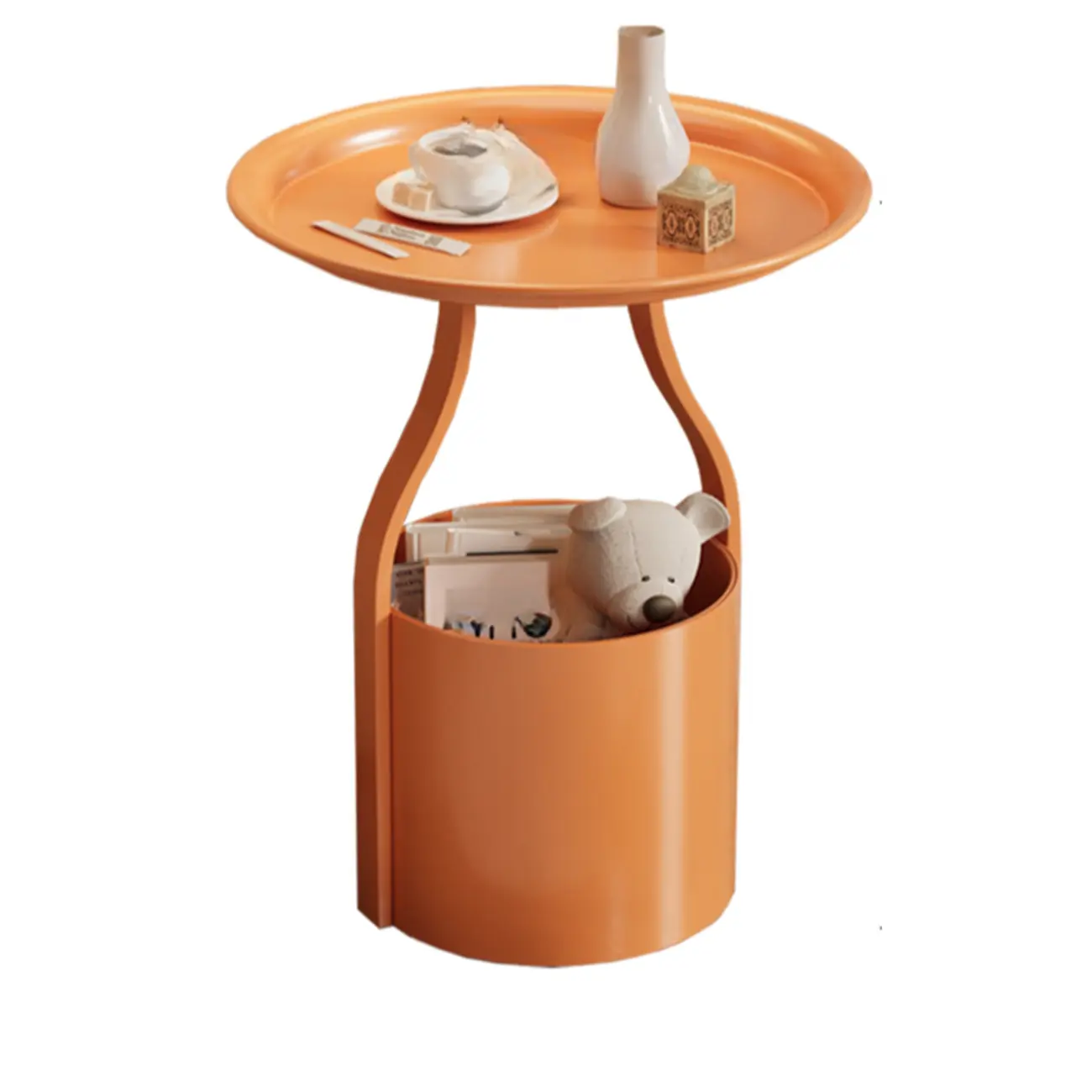 Orange Abstract Metal Round Tray Top Side Table Image - 6 | homeyfad