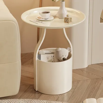 Orange Abstract Metal Round Tray Top Side Table Image - 2