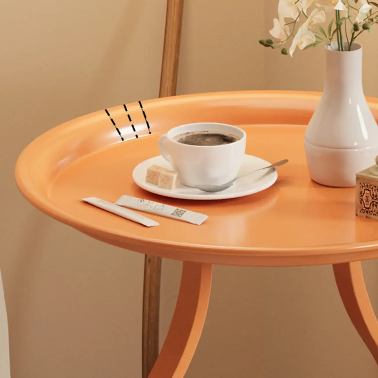 Orange Abstract Metal Round Tray Top Side Table Image - 5
