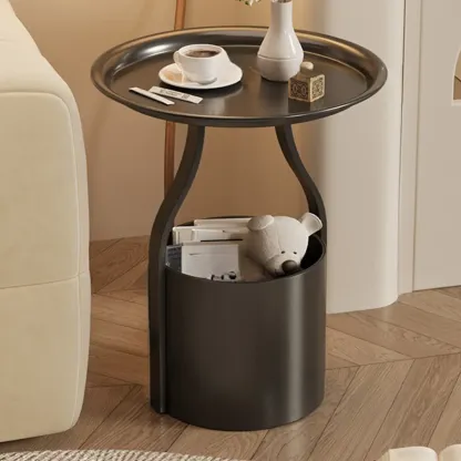 Orange Abstract Metal Round Tray Top Side Table Image - 3