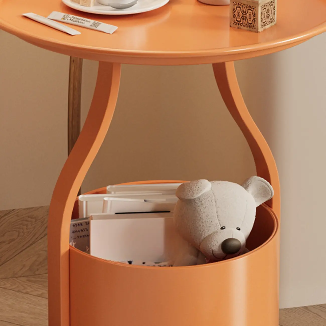 Orange Abstract Metal Round Tray Top Side Table Image - 4 | homeyfad