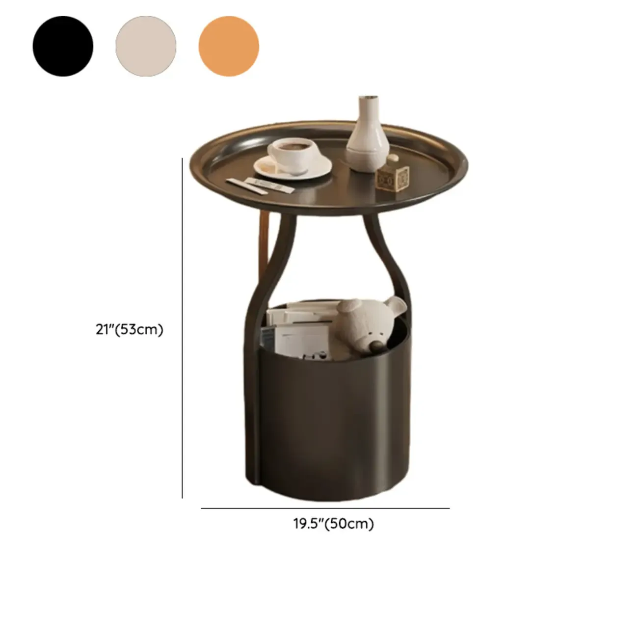 Orange Abstract Metal Round Tray Top Side Table #size